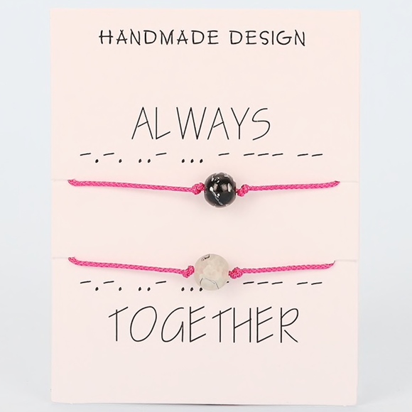 Jewelry - 8MM Lava Stone Couple Pink Bracelet Set & Card